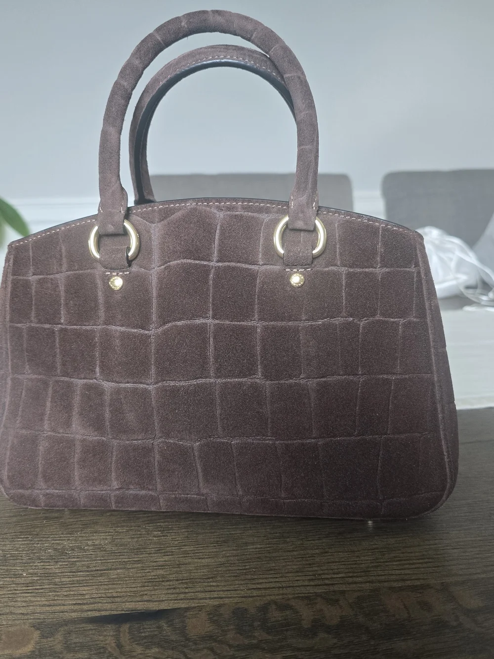 Coach Savannah Brown Suede Croc-Embossed Satchel